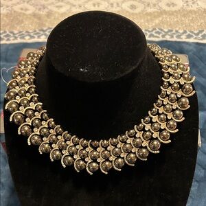Elegant Gold Tone with Grey Beads & Rhinestones Choker